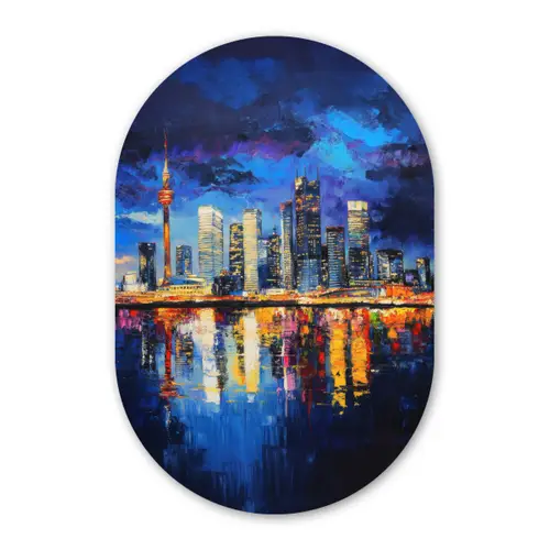 Skyline Toronto - Modern - Stadslicht - Blauw Wandcirkel Ovaal Glas middel -3d