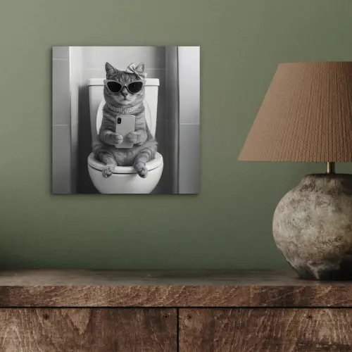 Kat - Telefoon - Toilet - Zwart - Wit aluminium wit klein -sfeer2