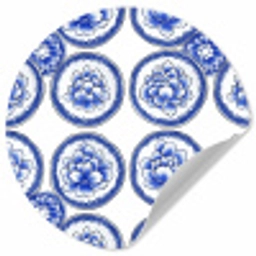 Cirkels - Bloemen - Blauw Wandcirkel behangsticker klein 186 -3d