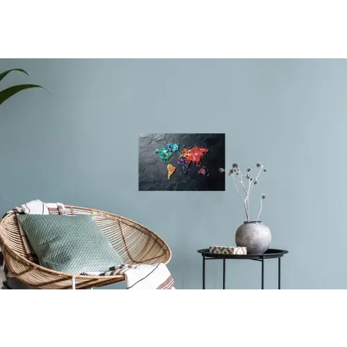 Wereldkaart - Edelstenen - Regenboog - Ruw Muursticker klein -plant