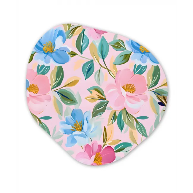 Blauw - Roze - Bloemen Wandcirkel Organisch Forex 3mm klein -3d