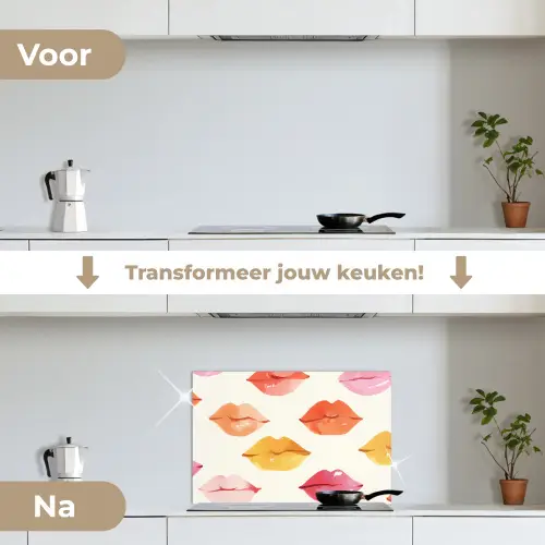 Lippen - Kleurrijk - Glanzend keuken achterwand spatscherm klein -voor_na_NL