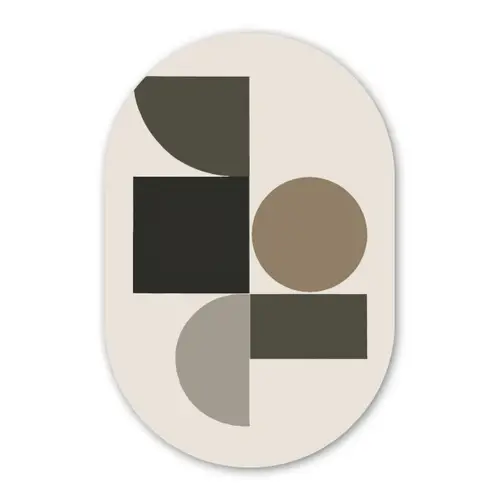 Aardetinten - Abstracte compositie - Eenvoudige vormen Wandcirkel Ovaal Forex klein -3d
