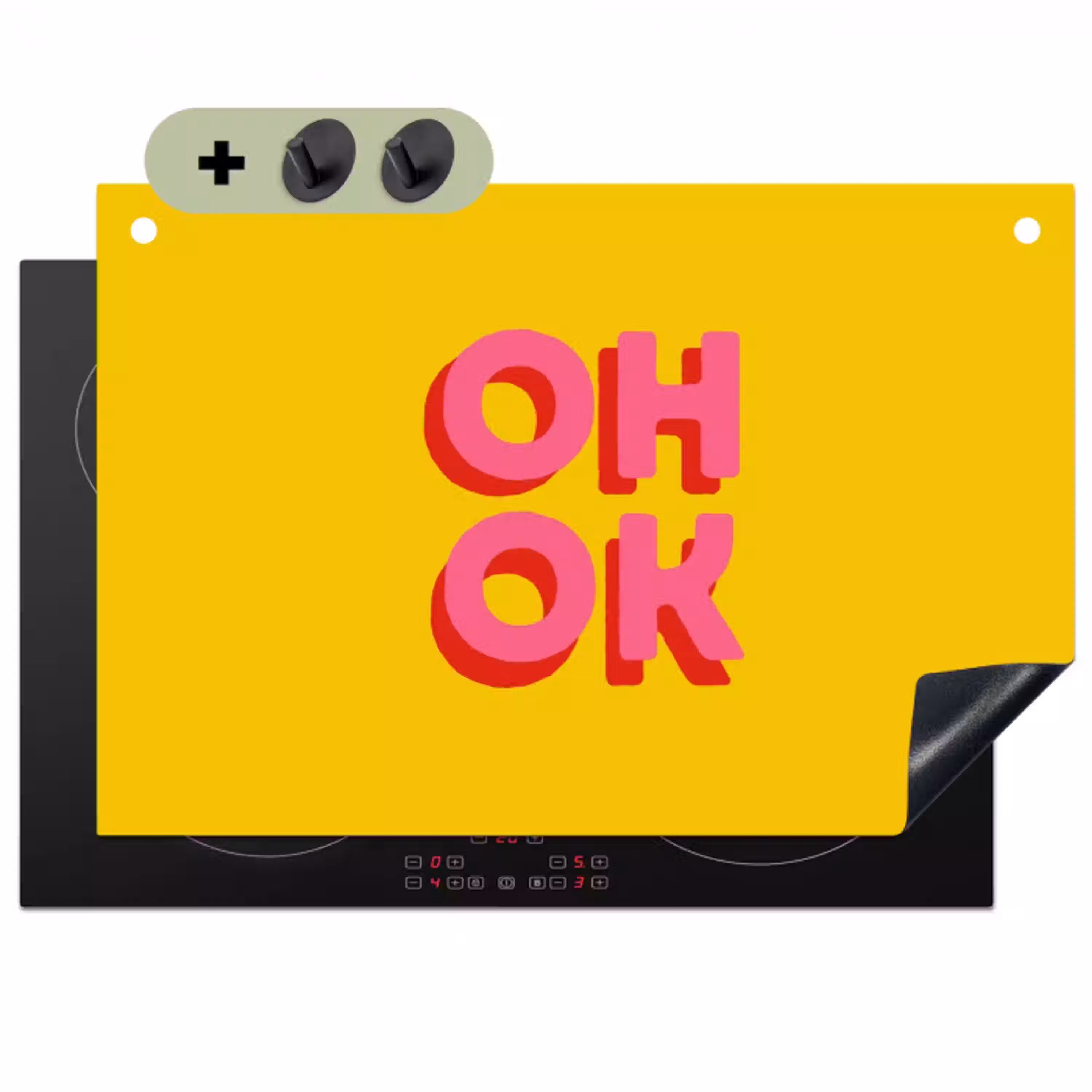 Oh ok - 3D - Geel - Roze Inductie beschemer met haakjes klein -3d