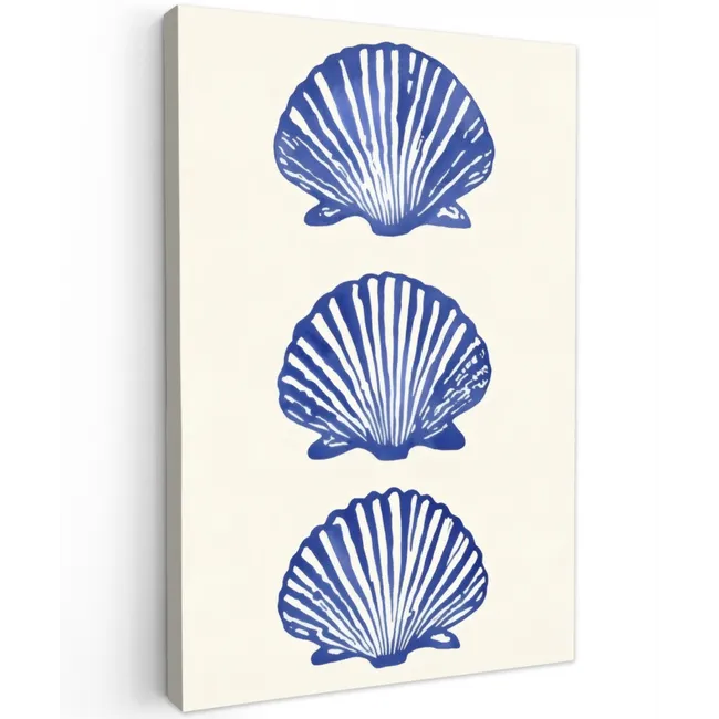 Schelpen - Blauw - Patroon Tuinposter op houten frame 2 cm dik klein -3d