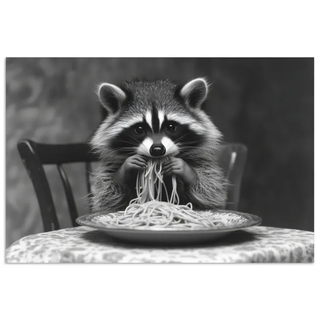 Poster - Wasbeer - Cute - Pasta - Tafelkleed - Zwart - Wit