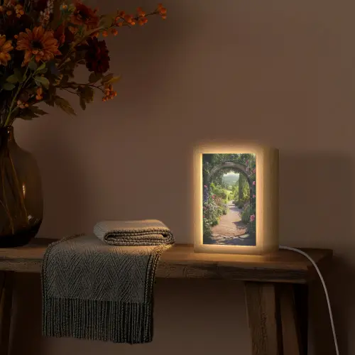 Doorkijk - Bloemen - Natuur - Rozenboog Light Box met kabel (Tafellamp) klein -sfeer4