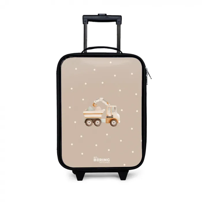 Gele kiepwagen met stenen en stippenpatroon Kinderkoffer - Zwart klein -3d