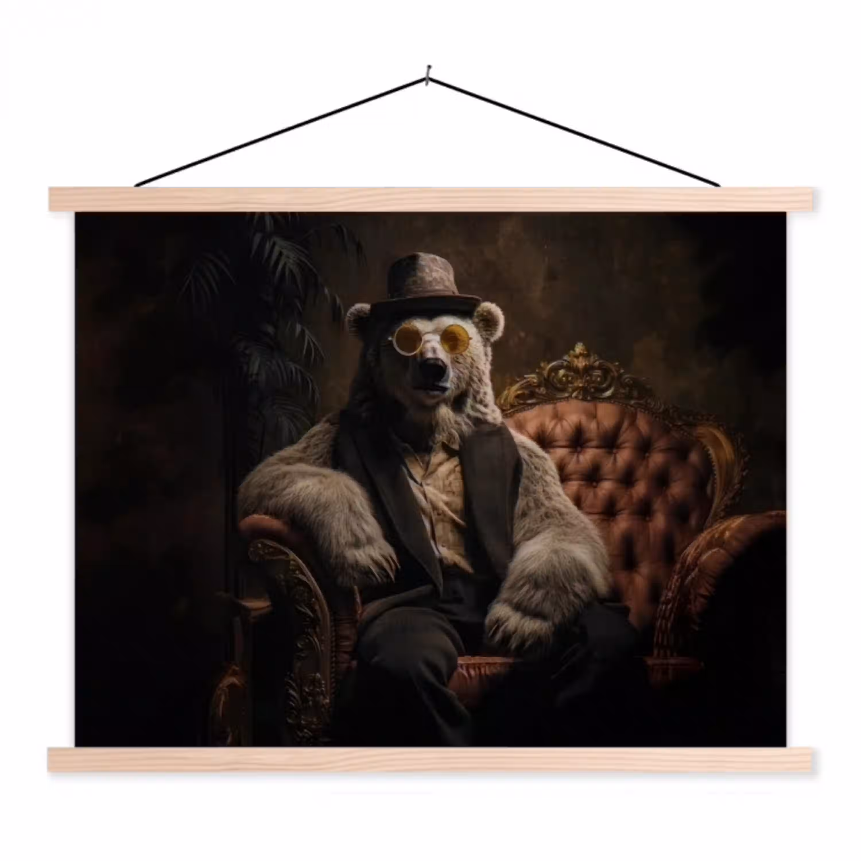 Ijsbeer - Hoed - Bril - Stoel textielposter latten blank klein -3d