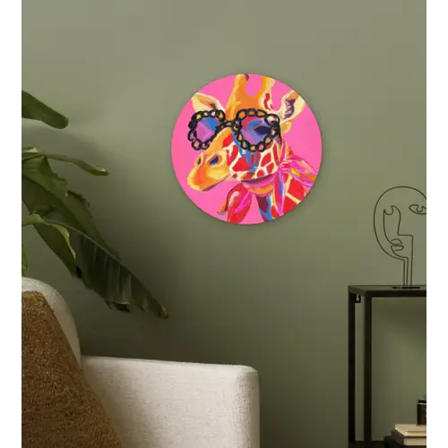 Giraf - Roze - Bril - Sjaal Wandcirkel plexiglas klein -sfeer3