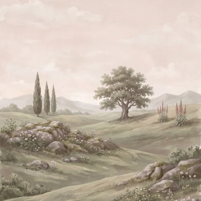 Behang - Heuvellandschap - Bomen - Natuur - Groen