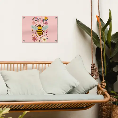 Bij - Geel - Bloemen - Kleurrijk tuinposter los doek klein -sfeer7