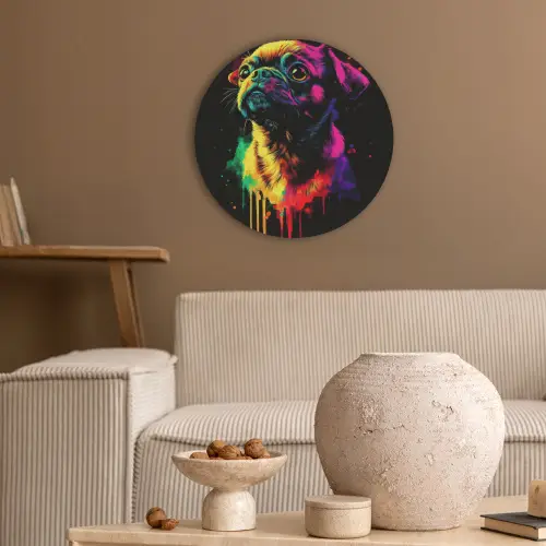 Puck - Hond - Verf - Kleuren Akoestische PET Vilt - Rond klein -sfeer1