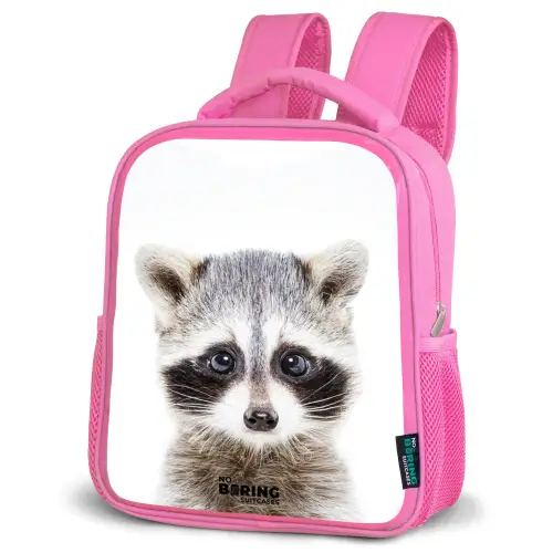 Rachid Racoon Kinderrugzak - Roze middel -schuin