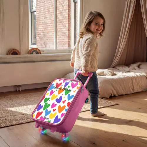Gekleurde hartjes Kinderkoffer - Roze klein -sfeer1