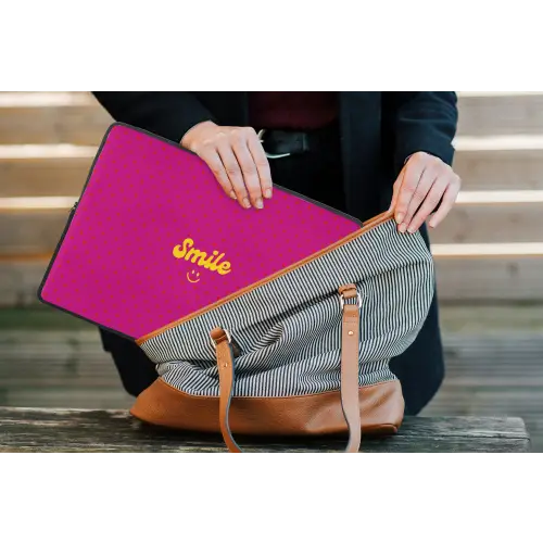 Smile - Stippen - Roze laptophoes neopreen klein -tas