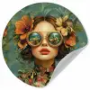 Vrouw - Bloemen - Vlinders - Natuur - Vintage Wandcirkel behangsticker klein -3d