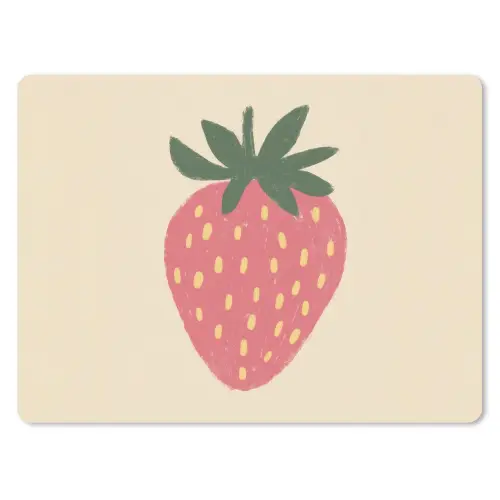 Aardbei - Minimalistisch - Rood - Fruit muismat rubber klein -3d