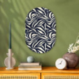 Bladvormen - Blauw - Patroon - Wit Wandcirkel Ovaal Forex klein 630 -sfeer2