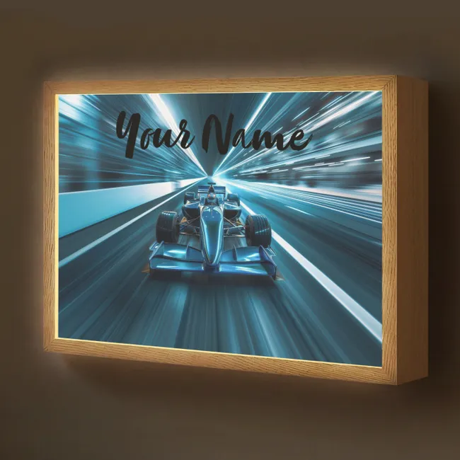 Lightbox - Kids' Wall Lamp with Name -. Racing - Car - Formula 1 - Boys - Blue