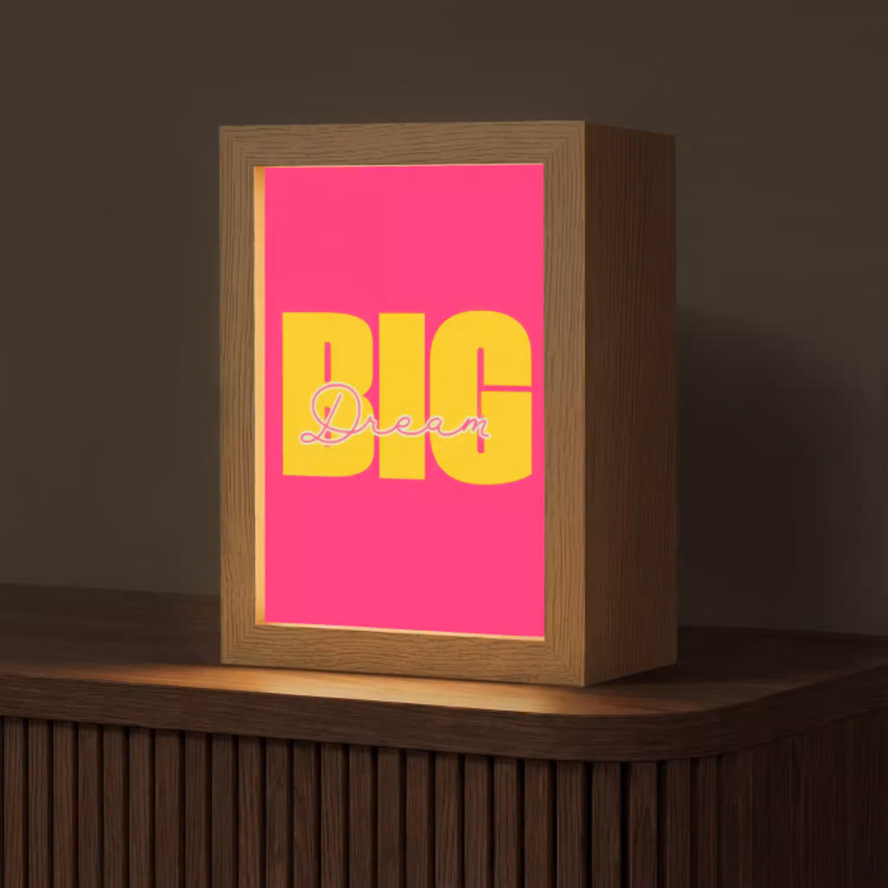 Dream big - Roze - Geel - Minimalistisch Light Box met kabel (Tafellamp) klein -z3d_website