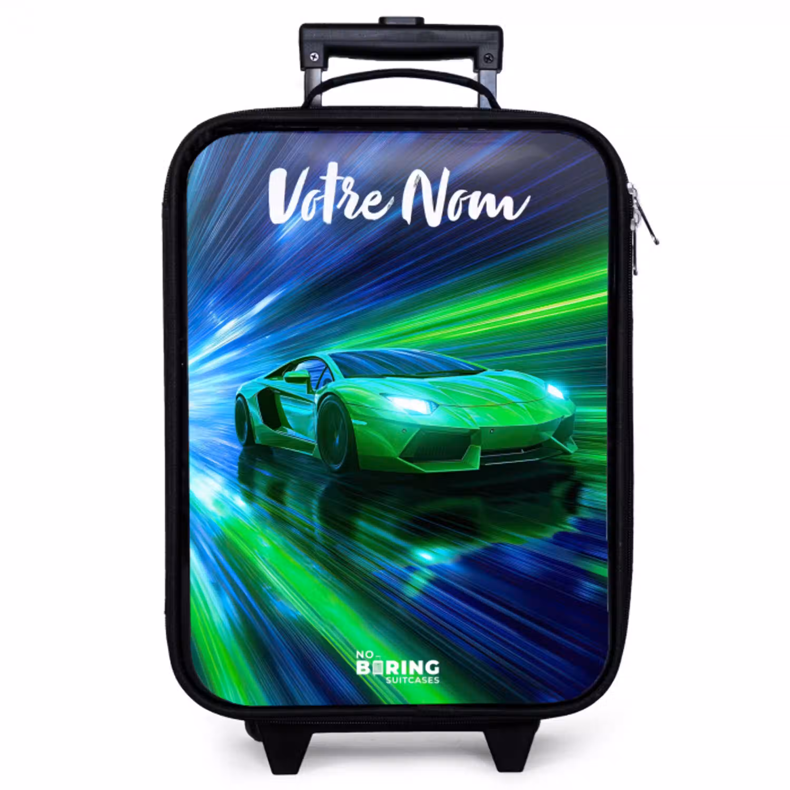 Sportauto - Groen - Snelheidslijnen - Neon Kinderkoffer - Zwart klein -zzz_website3d