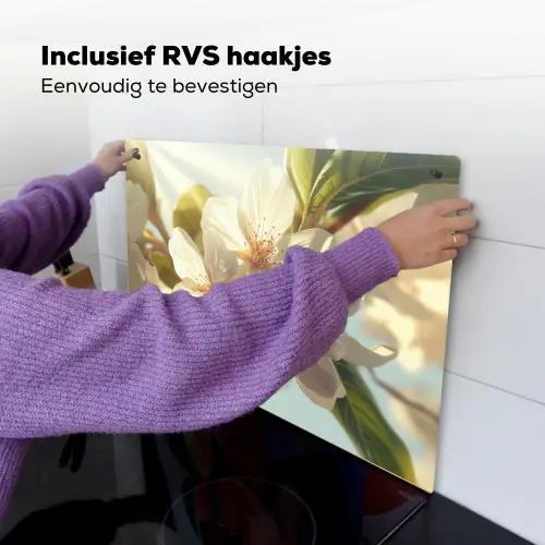 Bloesems - Wit - Zonnestralen -  Bloemblaadjes Inductie beschemer met haakjes klein -ky-ophangen-nl