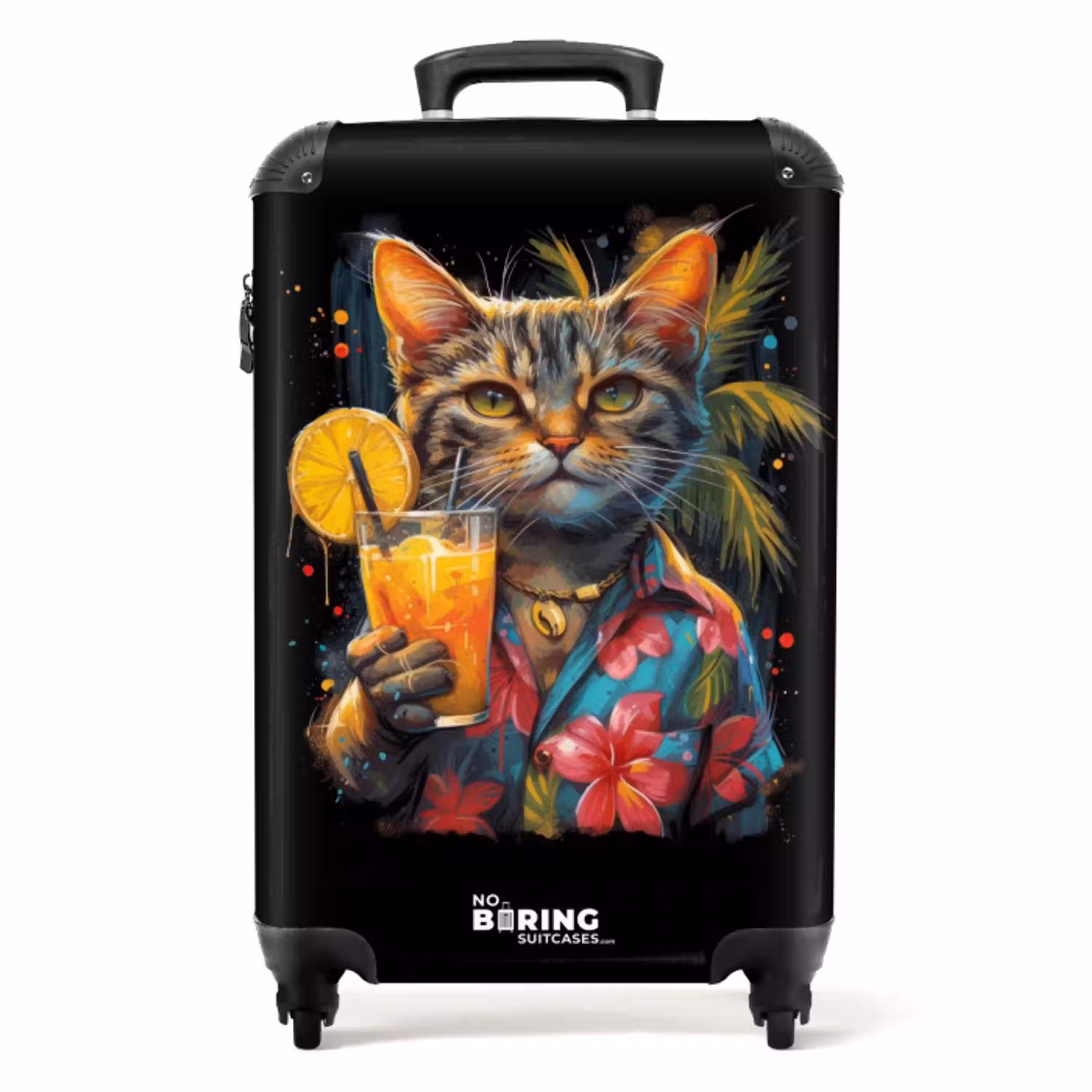 Kat in tropische street art stijl NBS - Handbagage koffer - Unisex middel -productfoto_recht