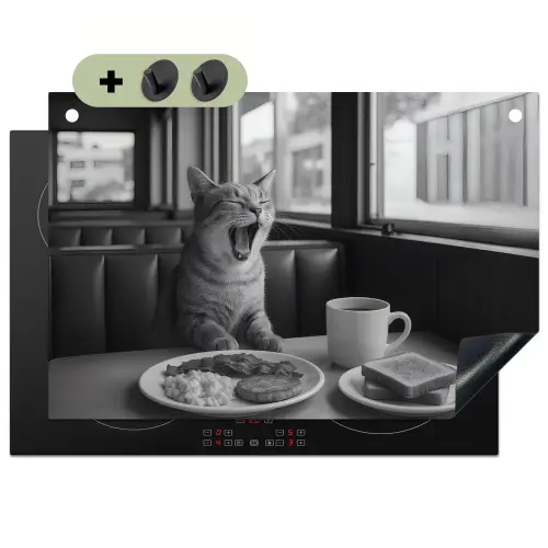 Kat - Koffie - Brood - Zwart Inductie beschemer met haakjes klein -3d