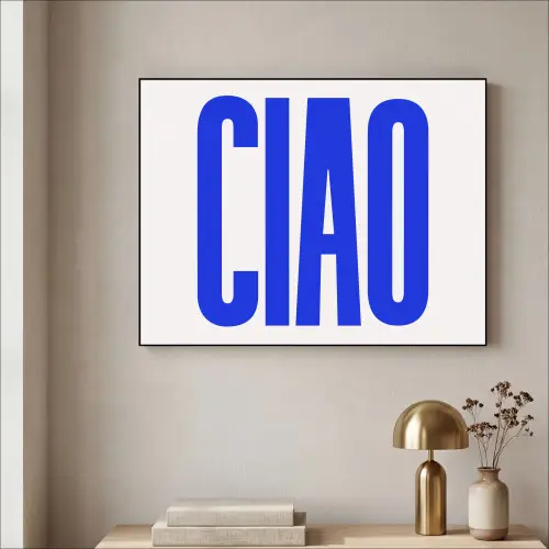 Ciao - Hoofdletters - Blauw - Minimalistisch Textielframe zwart klein -sfeer2