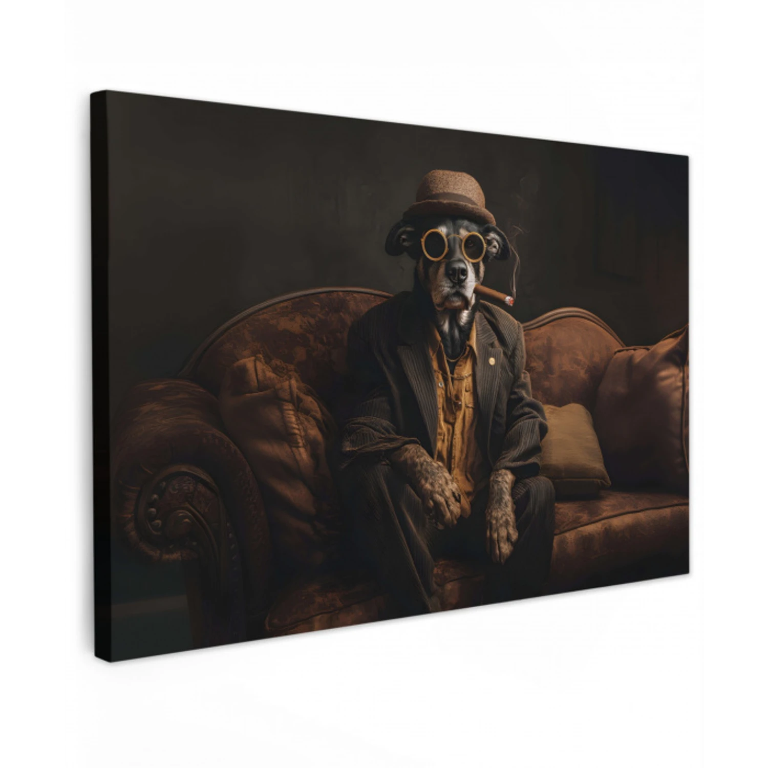 Hond - Sigaar - Hoed - Pak Tuinposter op houten frame 2 cm dik klein -3d