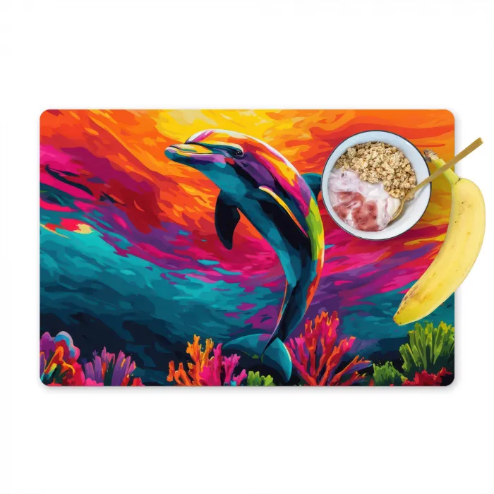 Dolfijn - Kleurrijk - Oceaan - Koraal Placemat vinyl groot -zzzproduct_Kitchenyeah-website