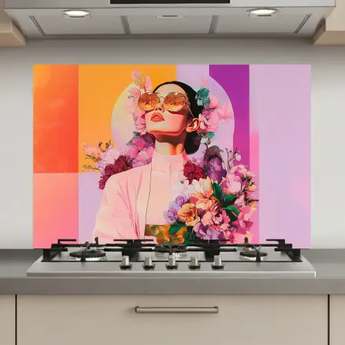 Portret - Vrouw - Abstract - Bloemen keuken achterwand spatscherm klein -3d_website