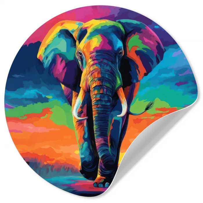 Olifant - Kleurrijk - Lucht - Abstract Wandcirkel behangsticker klein -3d