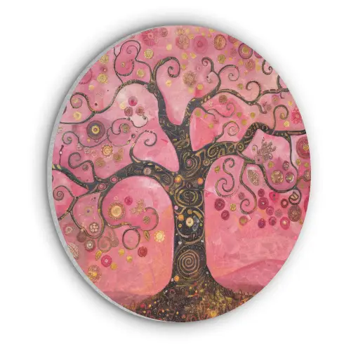 Boom - Levensboom - Roze - Goud Akoestische PET Vilt - Rond klein -3d
