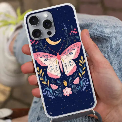 Vlinder - Maan - Bloemen - Sterrenhemel Hoesje iPhone 16 Pro Max met koord klein -sfeer3