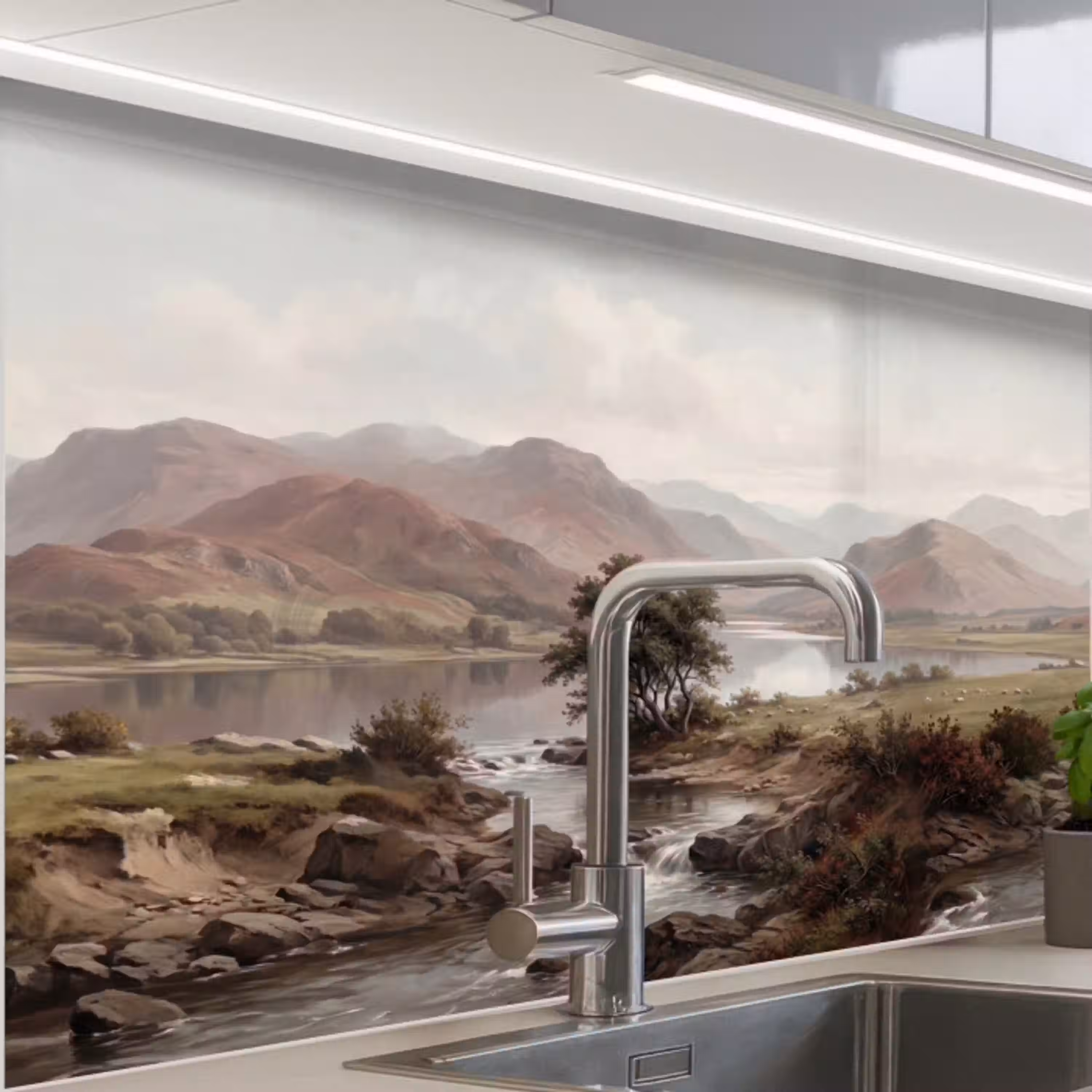 Berglandschap - Meer - Bergen - Vallei - Klassiek keuken achterwand 2 middel -zzzz3d_schuin