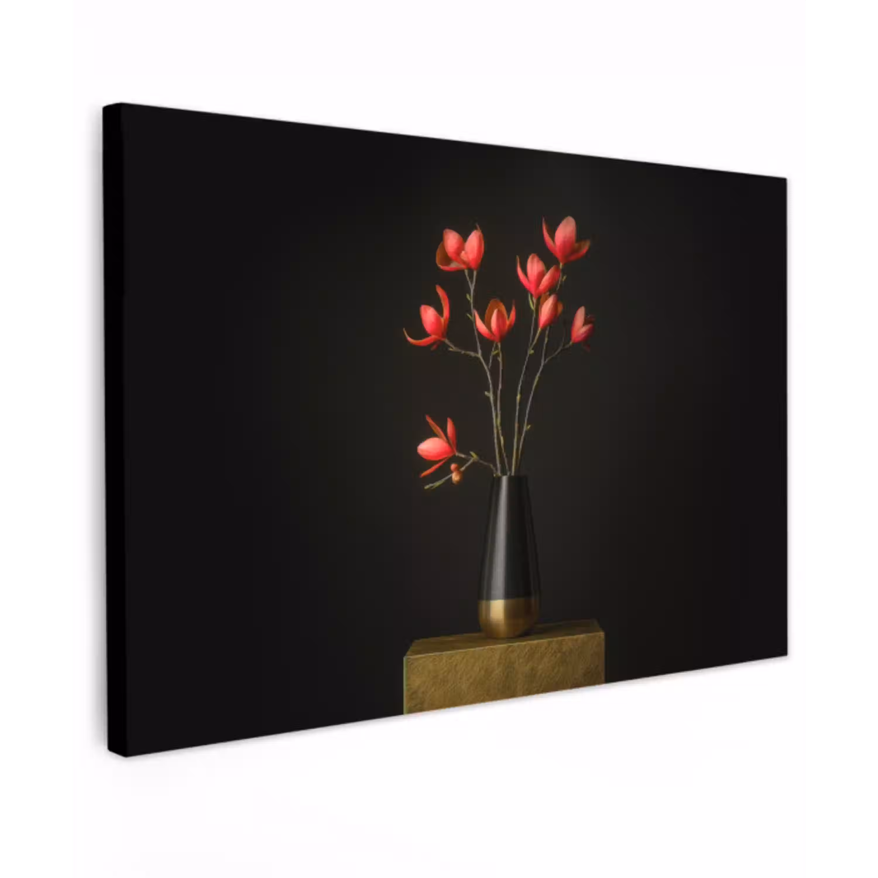 Rode - Bloemen - Vaas Tuinposter op houten frame 2 cm dik klein -3d