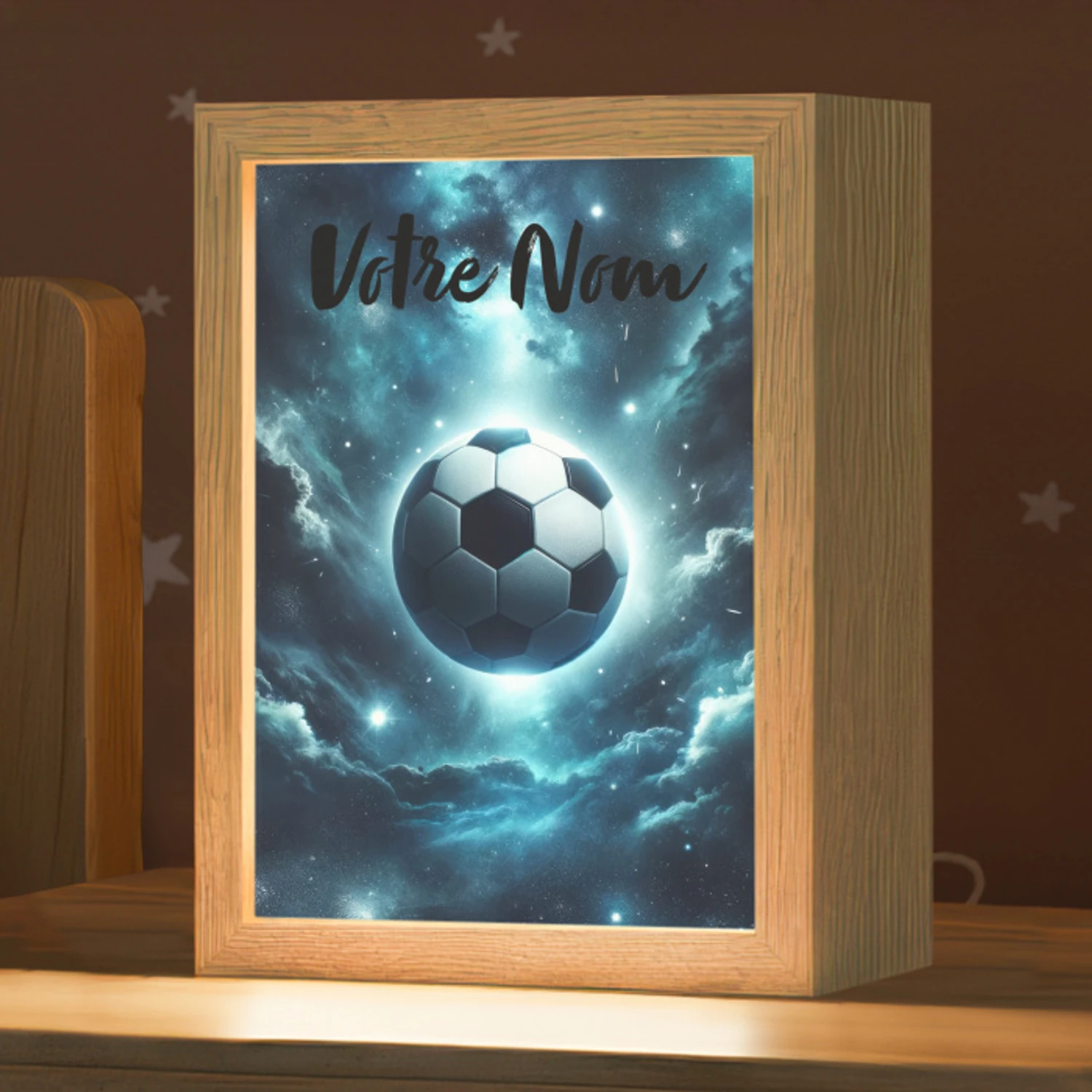 Voetbal - Galaxy - Ruimte - Sport - Blauw Light Box met kabel (Kinderlampje) klein -zzz_3d_website
