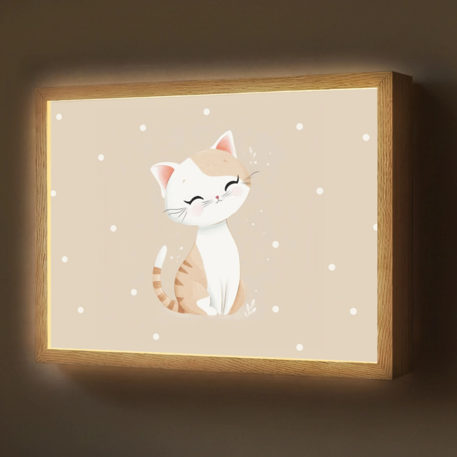Kat - Kitten - Beige - Stippen Light Box met batterij (Wandlamp) middel -z3d_website