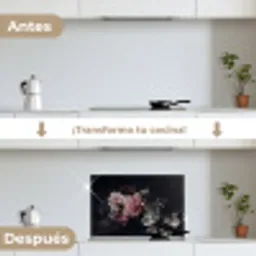 Nachtelijk Bloemenarrangement keuken achterwand spatscherm klein -voor_na_ES