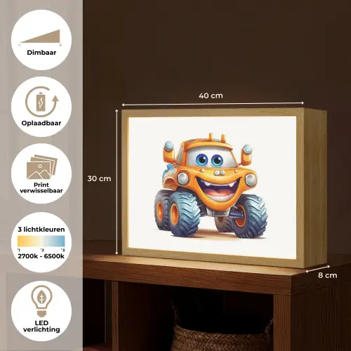 Auto - Oranje - Jongen - Kind Light Box met batterij (Wandlamp kind) middel -USP_websiteoverzichtNL