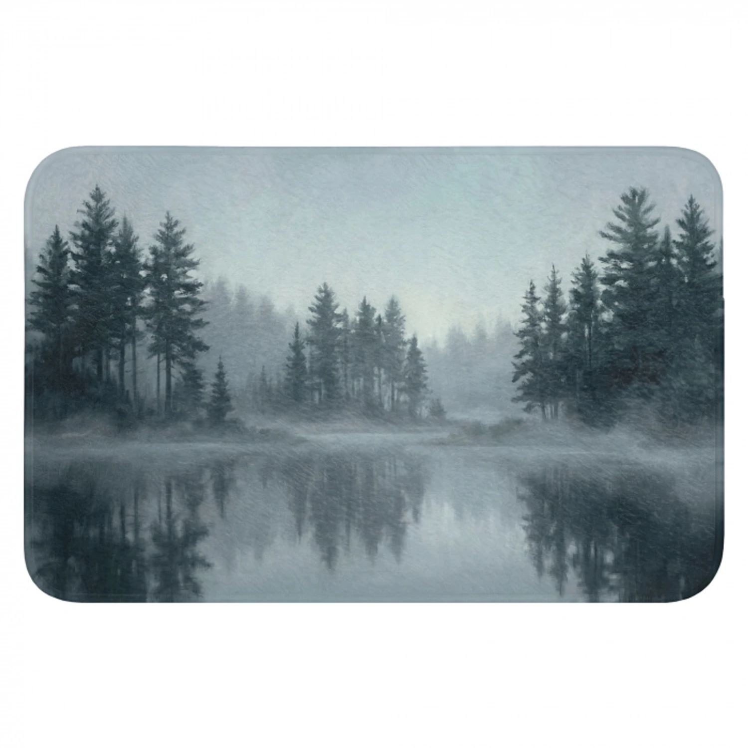 Bos - Meer - Mist - Natuur - Grijs Badmat klein -3d