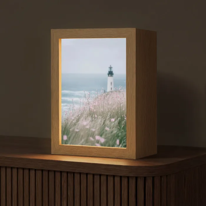 Vuurtoren - Klif - Zee - Bloemen Light Box met kabel (Tafellamp) klein -z3d_website