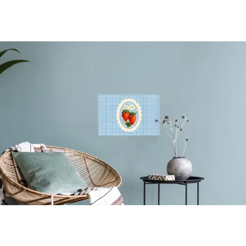Aardbeien - Lijst - Rood - Geruit Muursticker klein -plant