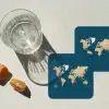 Wereldkaart - Donkerblauw - Beige onderzetter kurk middel -sfeer4