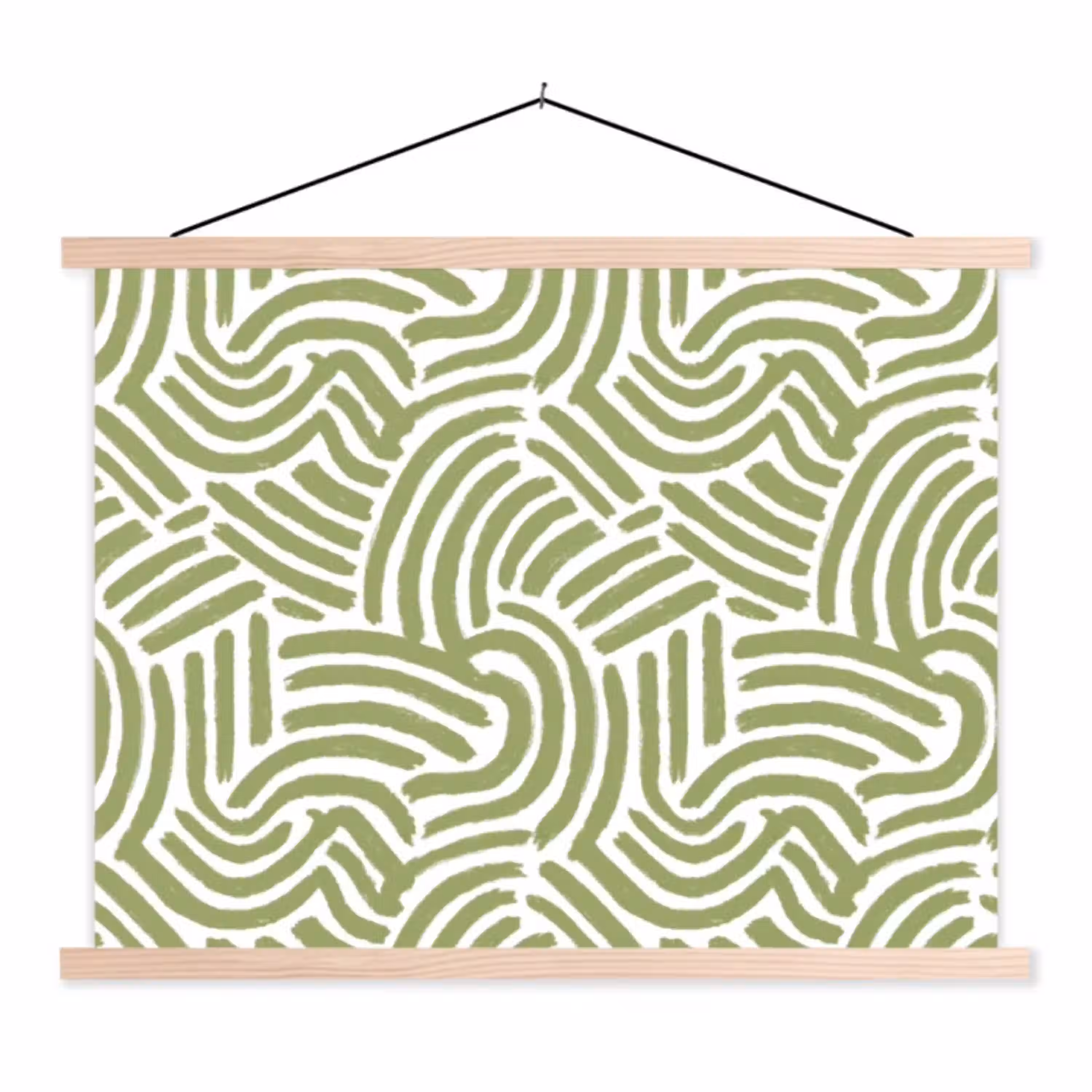 Saliegroen - Abstract - Bogen - Handgetekend - Patroon textielposter latten blank klein 122 -3d