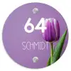 Paarse tulp - Modern Naambord Rond klein -3d