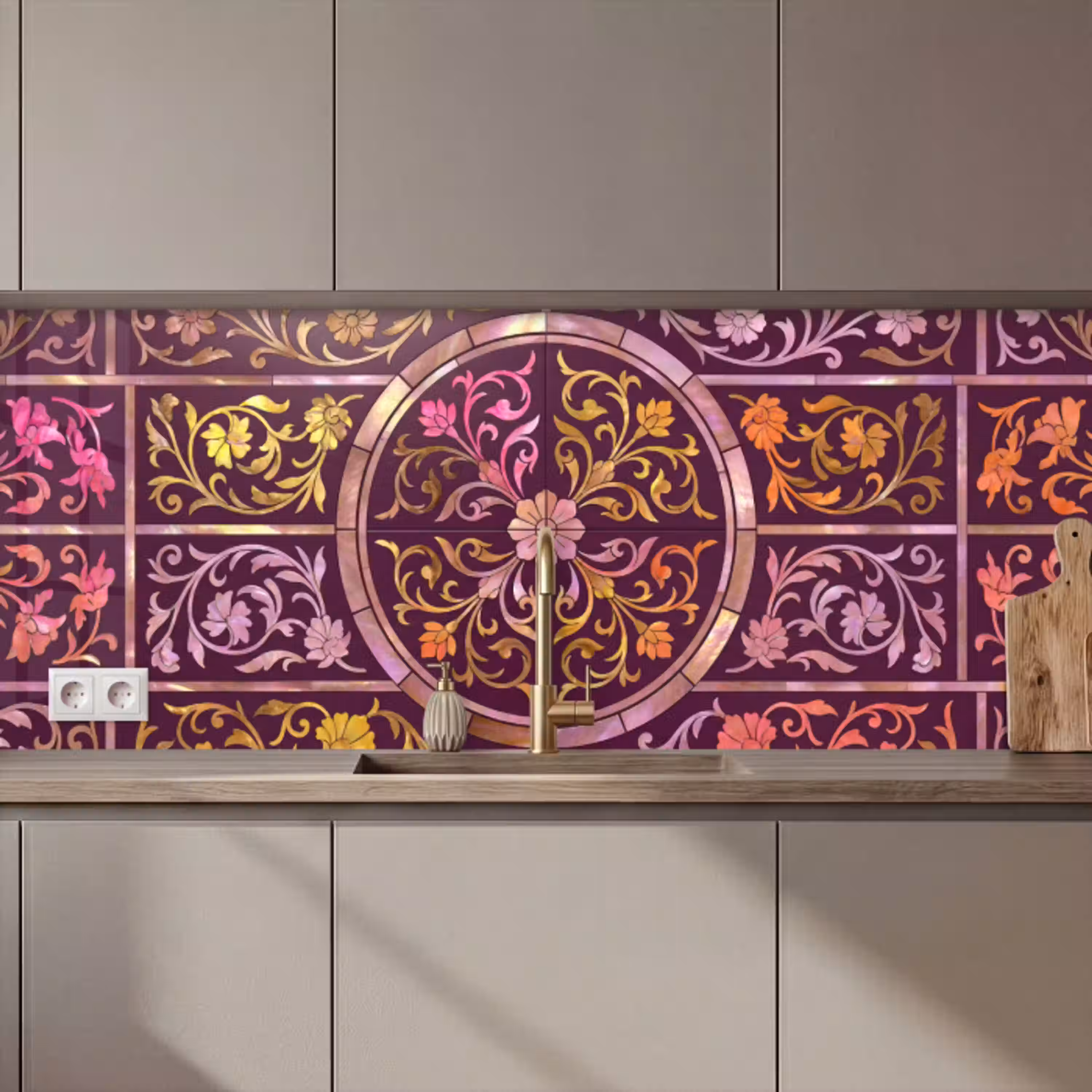 Patroon - Floraal - Oosters - Paars - Goud keuken achterwand 2 middel zz_3dshopping