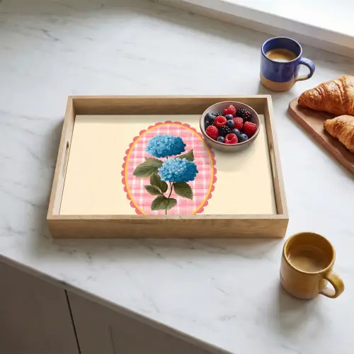Bloemen - Blauw - Lijst - Bladeren Dienblad Rechthoek middel -sfeer2